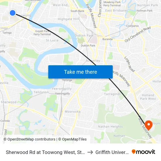 Sherwood Rd at Toowong West, Stop 22 to Griffith University map