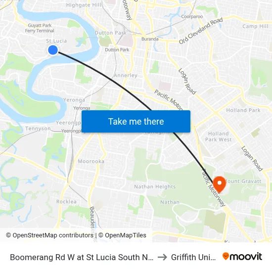 Boomerang Rd W at St Lucia South Near Hawken Dr to Griffith University map