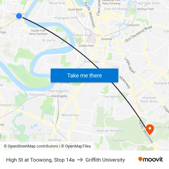 High St at Toowong, Stop 14a to Griffith University map
