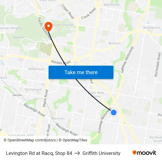 Levington Rd at Racq, Stop 84 to Griffith University map