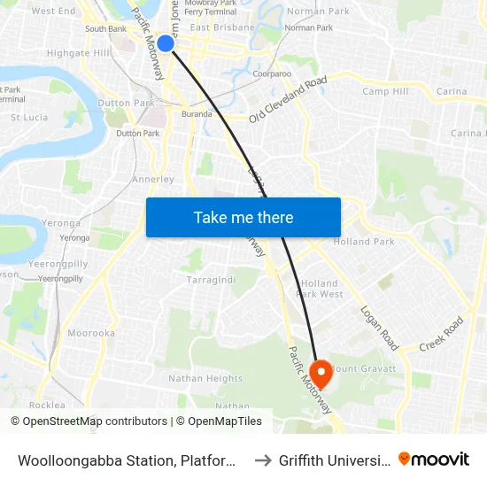 Woolloongabba Station, Platform 1 to Griffith University map
