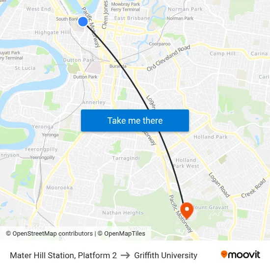 Mater Hill Station, Platform 2 to Griffith University map