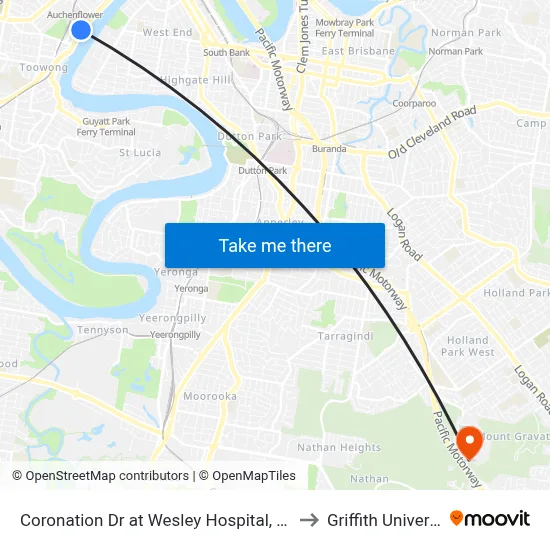 Coronation Dr at Wesley Hospital, Stop 9 to Griffith University map
