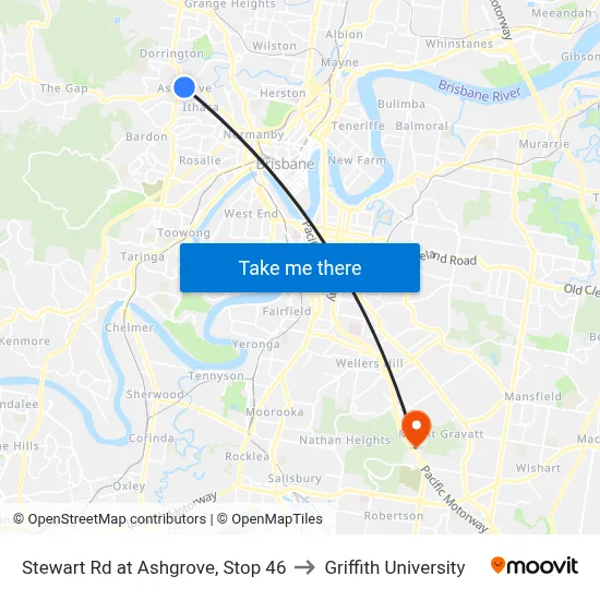Stewart Rd at Ashgrove, Stop 46 to Griffith University map