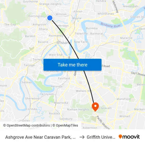 Ashgrove Ave Near Caravan Park, Stop 20 to Griffith University map
