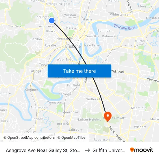 Ashgrove Ave Near Gailey St, Stop 24 to Griffith University map
