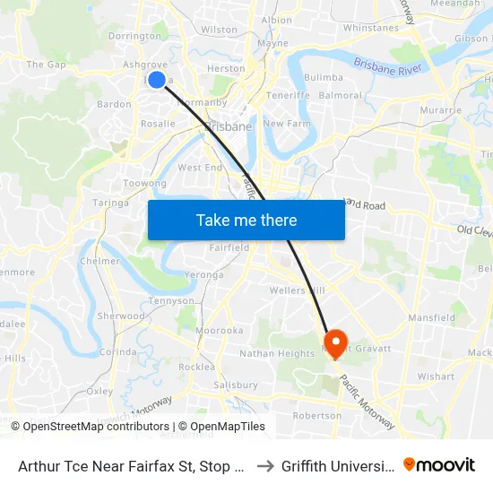 Arthur Tce Near Fairfax St, Stop 15 to Griffith University map