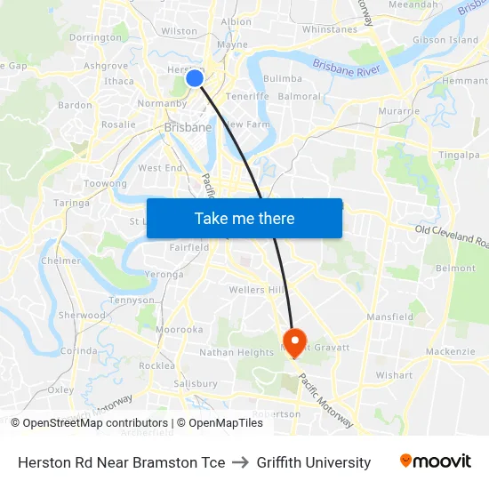 Herston Rd Near Bramston Tce to Griffith University map