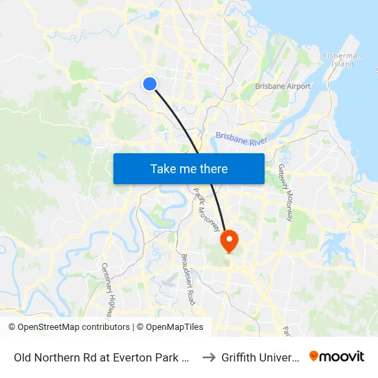 Old Northern Rd at Everton Park North to Griffith University map