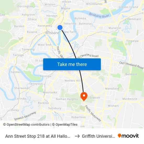 Ann Street Stop 218 at All Hallows to Griffith University map