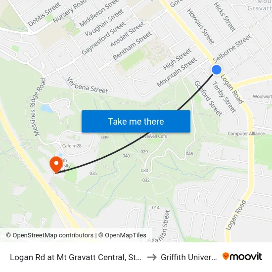 Logan Rd at Mt Gravatt Central, Stop 37 to Griffith University map