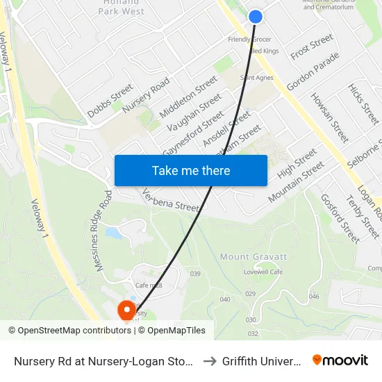 Nursery Rd at Nursery-Logan Stop 48 to Griffith University map