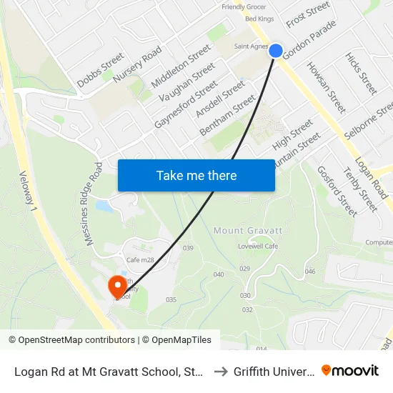 Logan Rd at Mt Gravatt School, Stop 35s to Griffith University map
