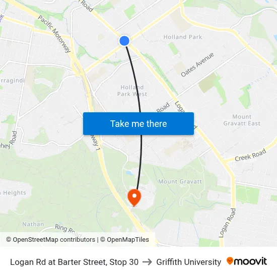 Logan Rd at Barter Street, Stop 30 to Griffith University map