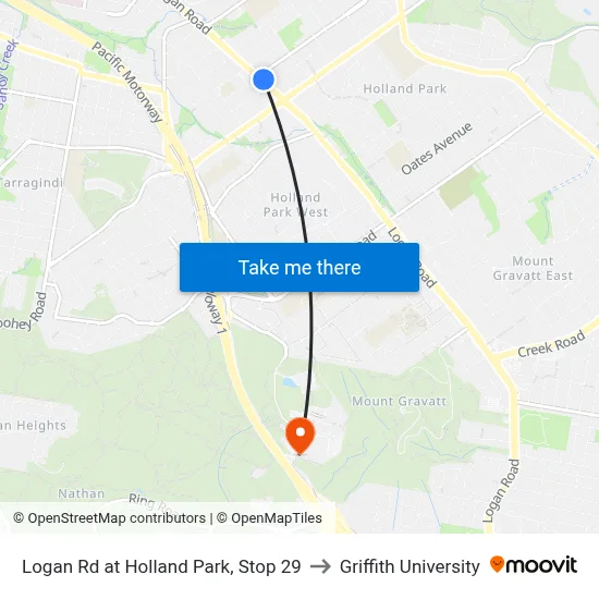 Logan Rd at Holland Park, Stop 29 to Griffith University map