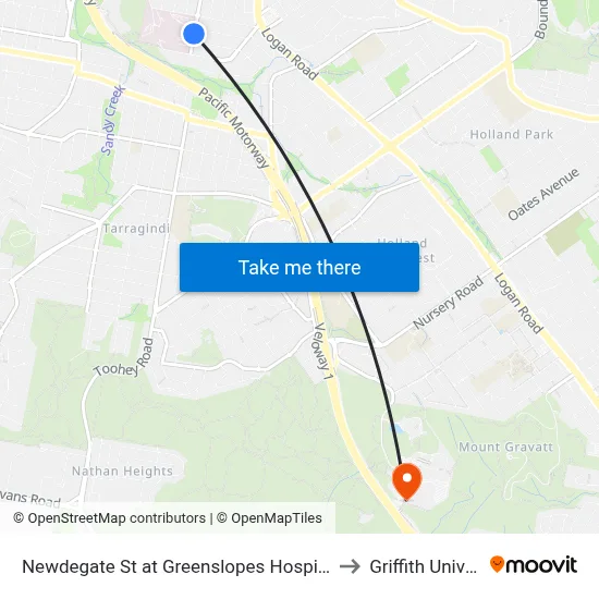 Newdegate St at Greenslopes Hospital, Stop 23 to Griffith University map