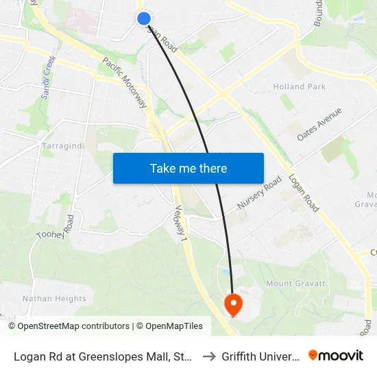 Logan Rd at Greenslopes Mall, Stop 24 to Griffith University map