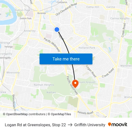 Logan Rd at Greenslopes, Stop 22 to Griffith University map