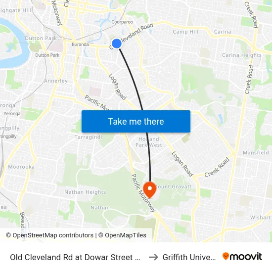 Old Cleveland Rd at Dowar Street Stop 20 to Griffith University map