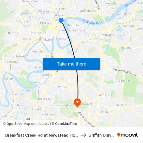 Breakfast Creek Rd at Newstead House, Stop 12 to Griffith University map