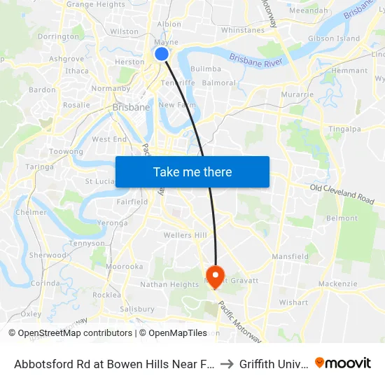 Abbotsford Rd at Bowen Hills Near Folkestone St to Griffith University map