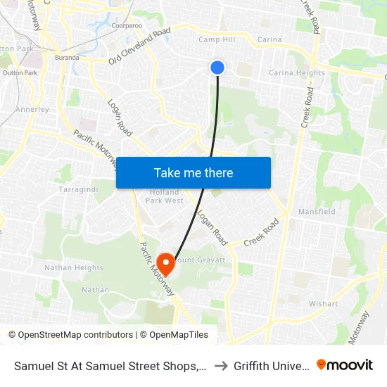 Samuel St At Samuel Street Shops, Stop 41 to Griffith University map