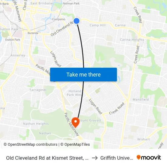 Old Cleveland Rd at Kismet Street, Stop 26 to Griffith University map