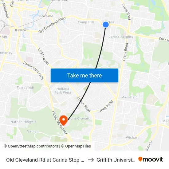 Old Cleveland Rd at Carina Stop 35 to Griffith University map
