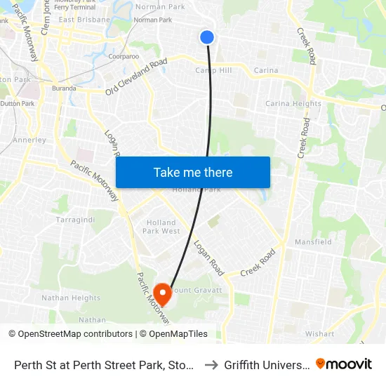 Perth St at Perth Street Park, Stop 33 to Griffith University map