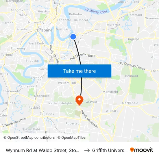 Wynnum Rd at Waldo Street, Stop 20 to Griffith University map