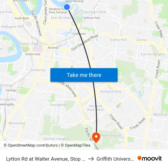 Lytton Rd at Walter Avenue, Stop 16 to Griffith University map