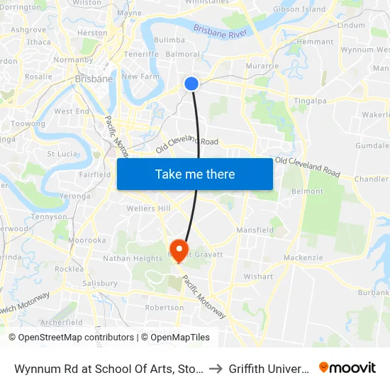 Wynnum Rd at School Of Arts, Stop 27 to Griffith University map