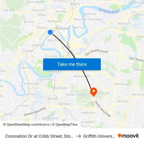 Coronation Dr at Cribb Street, Stop 4 to Griffith University map