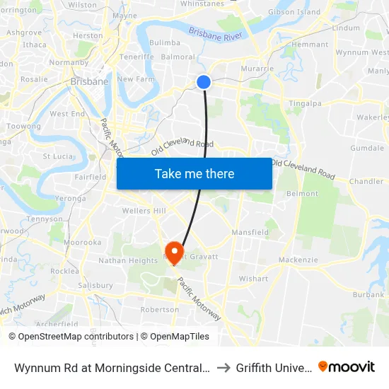 Wynnum Rd at Morningside Central, Stop 30 to Griffith University map