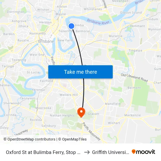 Oxford St at Bulimba Ferry, Stop 33 to Griffith University map