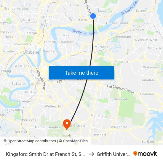 Kingsford Smith Dr at French St, Stop 40 to Griffith University map