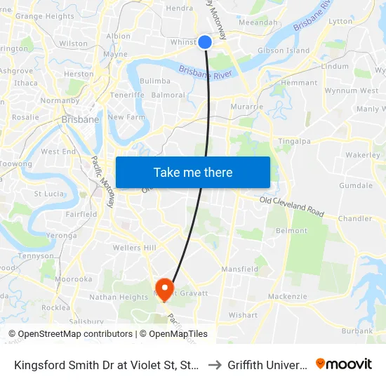 Kingsford Smith Dr at Violet St, Stop 35 to Griffith University map