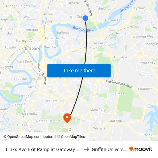 Links Ave Exit Ramp at Gateway Tafe to Griffith University map