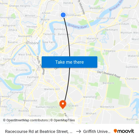 Racecourse Rd at Beatrice Street, Stop 22 to Griffith University map