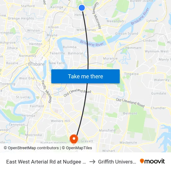East West Arterial Rd at Nudgee Rd to Griffith University map