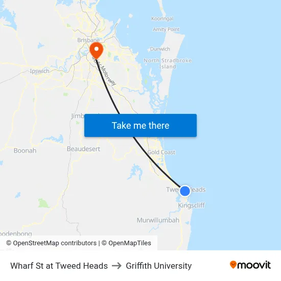 Wharf St at Tweed Heads to Griffith University map