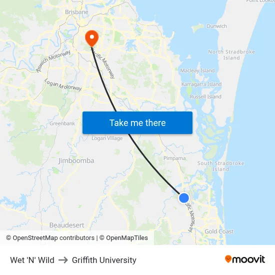 Wet 'N' Wild to Griffith University map