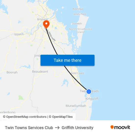 Twin Towns Services Club to Griffith University map