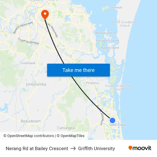 Nerang Rd at Bailey Crescent to Griffith University map