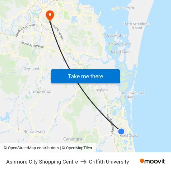 Ashmore City Shopping Centre to Griffith University map