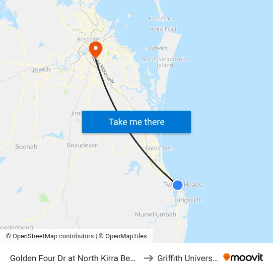 Golden Four Dr at North Kirra Beach to Griffith University map