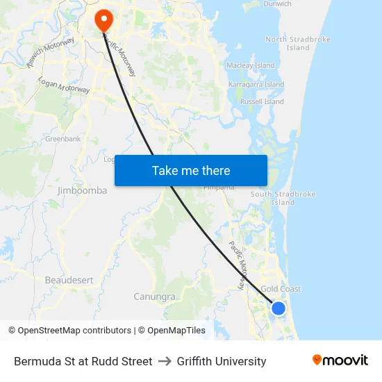 Bermuda St at Rudd Street to Griffith University map