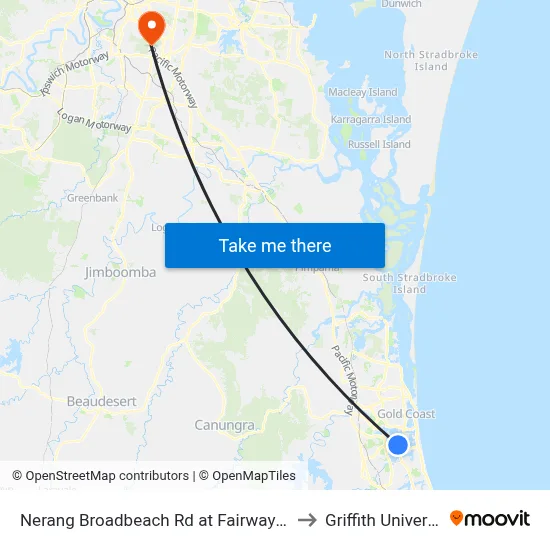 Nerang Broadbeach Rd at Fairway Drive to Griffith University map