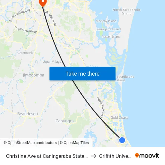 Christine Ave at Caningeraba State School to Griffith University map