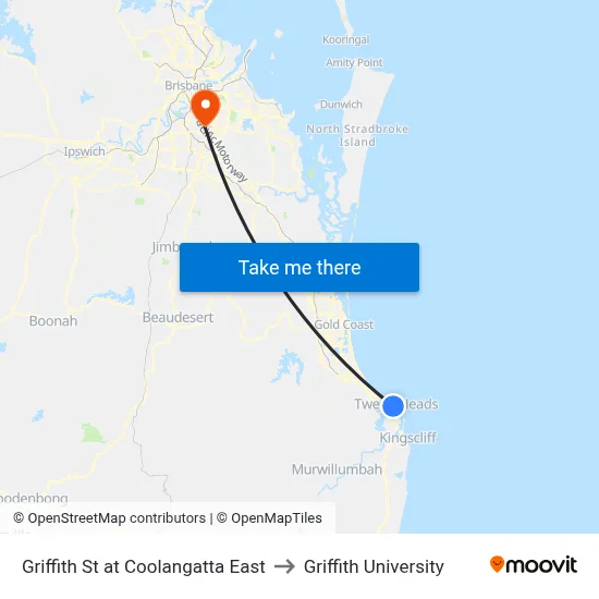 Griffith St at Coolangatta East to Griffith University map